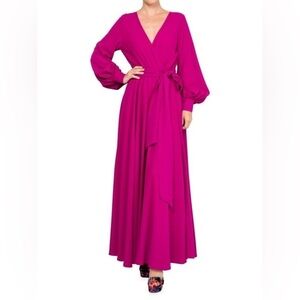 New! MEGHAN LA LilyPad Wrap Maxi Dress Long sleeve Gown size XL